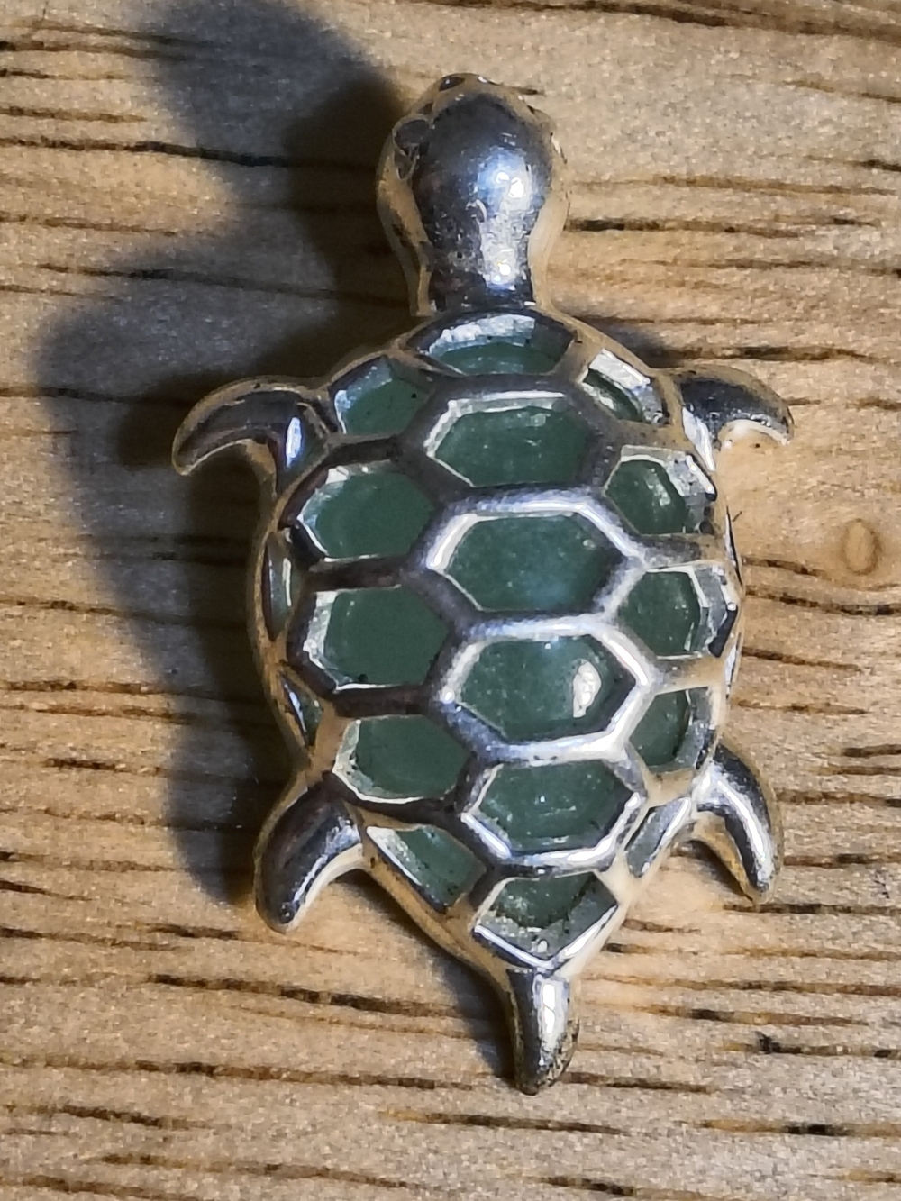 Sterling Silver And Jade Turtle Pendant Signed